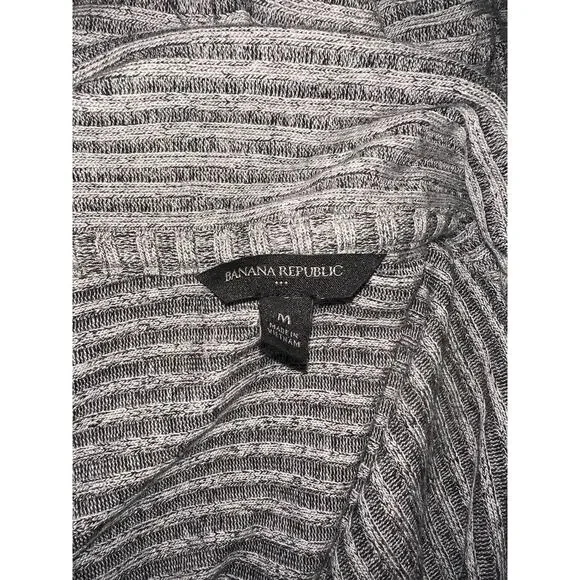 BANANA REPUBLIC Sweater Women's Size M Black Grey Ribbed Stripe Open LS Cardigan - Picture 6 of 6